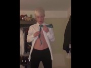 Preview 6 of Horny blonde twink strips off school uniform (Full)