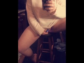 young babe strips, cums on dildo, and licks it clean in front_of her mirror