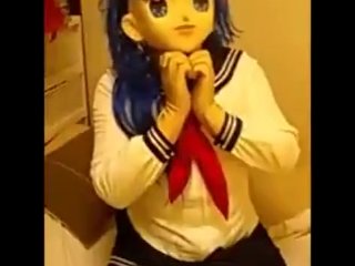 solo male, japanese school girl, kigurumi cosplay, big dick