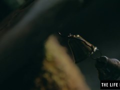 Puffy nippled milf fucking herself hard in a run down shack