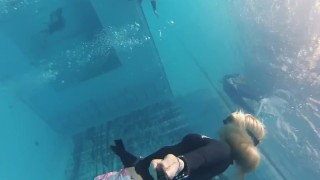 Sexy Blonde Asian Girl Snorkeling Breath Holding In Swiming Pool Sexy Lips