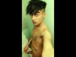 Twink Piss through Sounding Tube at the College Bathroom - Cock Sounding