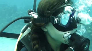 Underwater Scuba Diving Breathing Bubbles XXX Lips Sexy Brunette Hair