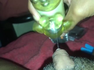 HUGE Vibrating dildo on big FTM clit (closeup POV)