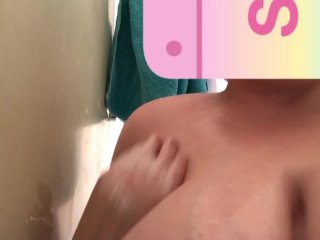 shower play, soapy tits, rubbing tits, big soapy tits
