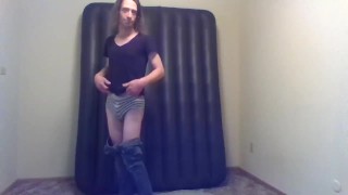 Transgirl Stripping to Only Her Panties, Walking Cute