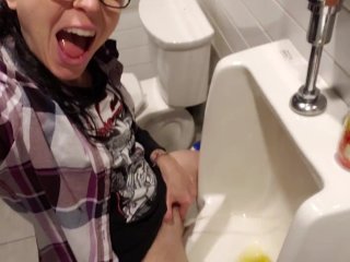 piss, girl urinal pee, babe, mens restroom