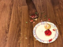 Ebony Teen Smashed Christmas Cupcakes With Feet