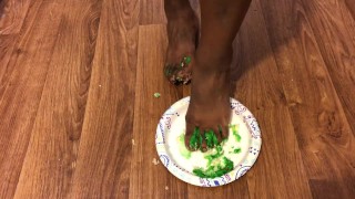 Ebony Teen Smashed Christmas Cupcakes With Feet