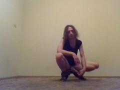 Nude Transgirl Kneeling in Jeans | Self-Photography Posing