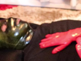 femdom face sitting redlatex gloved_handjob strap on gag eats own cum