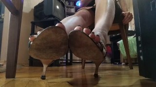 Olganovem Spies On Feet In Sexy Sandals Beneath The Table