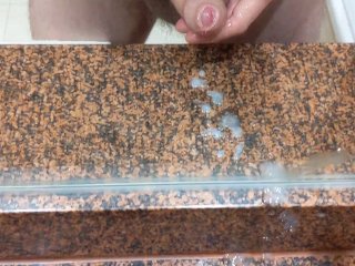 Masturbating and shooting thick load in hotel room bathroom on conference visit
