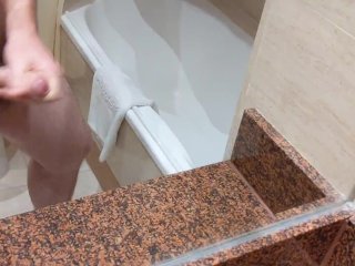 Masturbating and shooting thick load in hotel room bathroom on conference visit