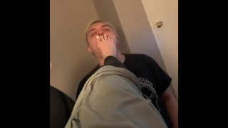 Footboy Can't Stand It When He Has To Lick His Own Cum