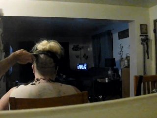 shaving head, big ass, blonde, headshave