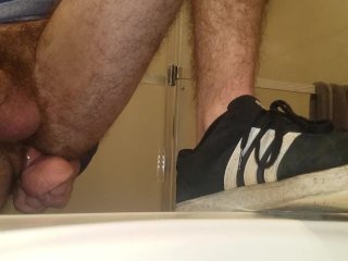 Anal dildo andcum in friends bathroom