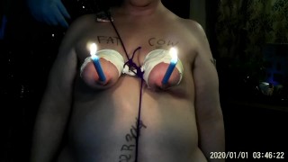 (Part 1) Candle Tits - Fat Cow Serves As A Human Candle Holder BDSM