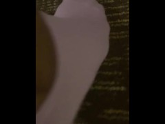 Ebony teen girl feet up close while cleaning 