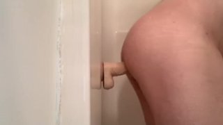 Spidey rides dildo in shower