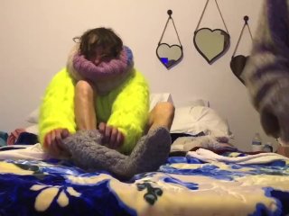 spread eagle, amateur, fuzzy, sweatshirt