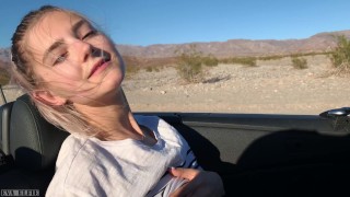 Public teen sex in the convertible car on a way to Las Vegas - Eva Elfie