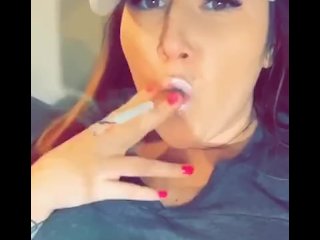 Hot Cam Girl Smokes While Rubbing Her Tits