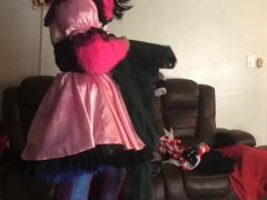 Sissy maid folds clothes 