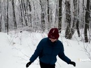 Preview 1 of Walk in snowy forest turned into choking on hot cum