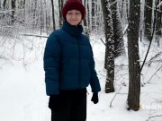 Preview 2 of Walk in snowy forest turned into choking on hot cum