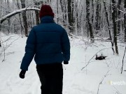 Preview 3 of Walk in snowy forest turned into choking on hot cum