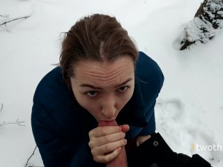 Walk in Snowy Forest TurnedInto Choking on Hot Cum