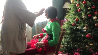 Santa sissy elf is held hostage (ruins Orgasm) scarf bondage  thumbnail