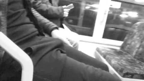 stoking FAT COCK in pants ** HUGE BULGE on the BUS **