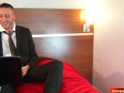 Preview 2 of Don't touch my huge dick i'm not into guys !! Jerem in suit guy serviced