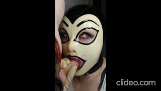 Miss Maskerade White Latex Gloves and Hood Blowjob and Cum