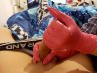 Pink Latex GlovedHandjob from My Wife