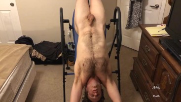 Hairy Dude Plays With His Dick and Eats Upside Down