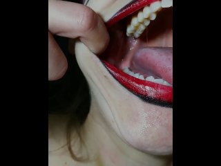 solo female, tongue fetish, verified amateurs, red lipstick