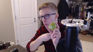 Stepbro eats stepgranny-smith apples after a fresh cut from his stepsis