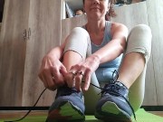 Preview 3 of Sweaty feet after workout. Stinky socks and sneakers.Sniffing - OlgaNovem