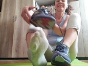 Preview 4 of Sweaty feet after workout. Stinky socks and sneakers.Sniffing - OlgaNovem