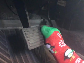 Guy Pumps Pedals in X-Mas Socks