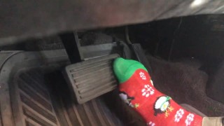 Guy Pumps Pedals In X-Mas Socks
