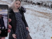Preview 1 of Winter Blowjob and Sex With a  Cute Girl In a Fur Coat - Swallow Cum