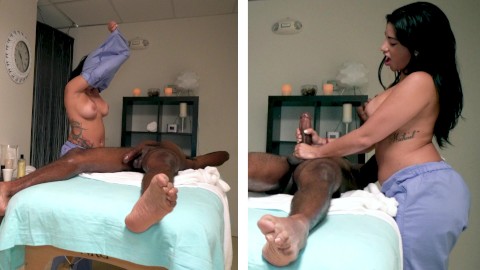 NICHE PARADE - Hung Black Guy recibe masaje de final feliz de grandes tetas latinas