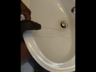 Wiping Dick off and some Water Sports in the Sink.. couldn't Hold Bk