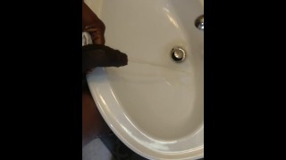 Wiping dick off and Some water sports in the sink.. Couldn't hold bk