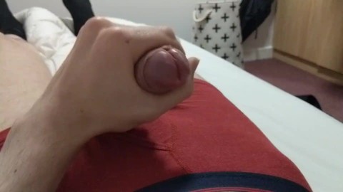 Brit teen cums on his red pants