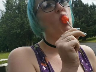 exclusive, outside, eating, lollipop
